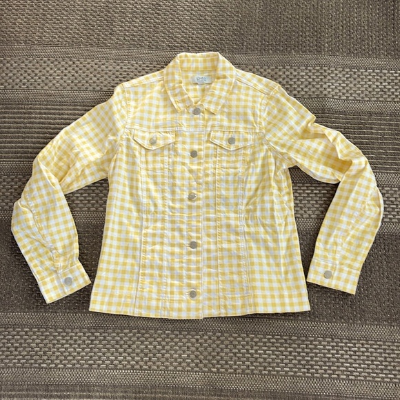 Croft & Barrow - yellow & white gingham check stretchy Jean jacket - size S - Picture 1 of 5